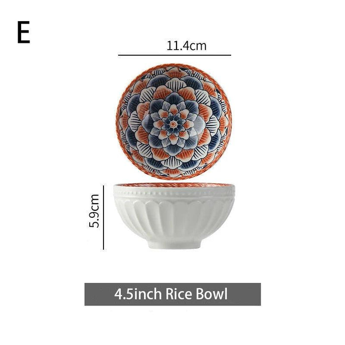 4.5-Inch Japanese High-Legged Ceramic Bowl with Embossed Floral Design