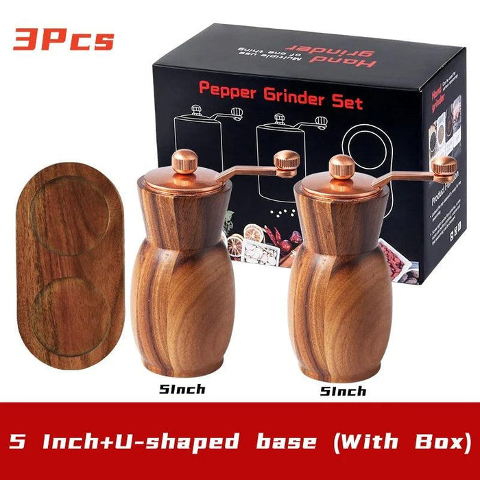 Elegant Hand-Cranked Wooden Spice Grinder Set with Adjustable Ceramic Core