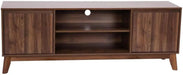 60" Walnut-Finished Mid-Century Modern TV Stand with Soft-Close Doors and Adjustable Shelf