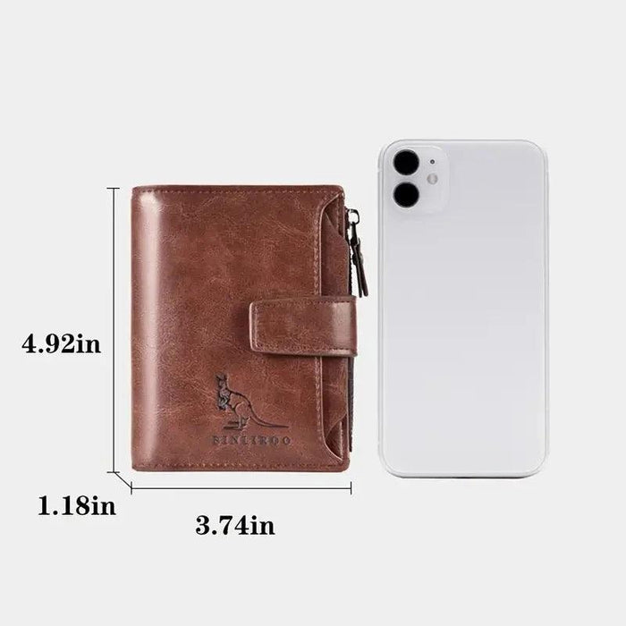 RFID Safe Men's PU Leather Zipper Coin Wallet with Multiple Compartments