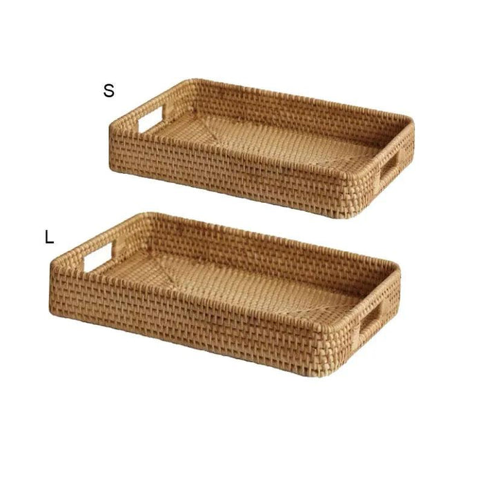 Artisan Woven Rattan Storage Tray for Fruits, Vegetables, and Tea