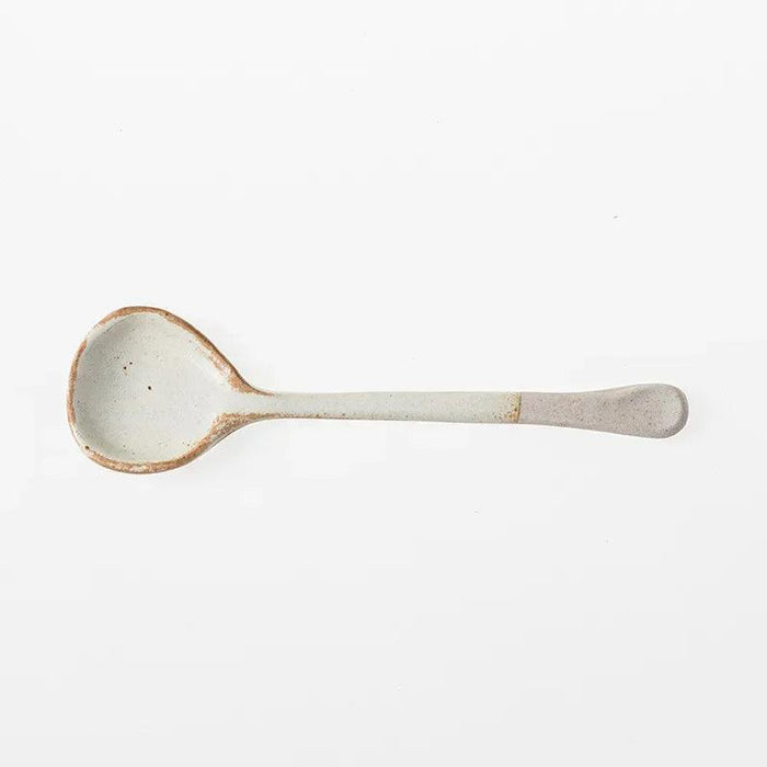 Elegant Japanese Stoneware Soup Spoon with Long Ergonomic Handle for Refined Dining