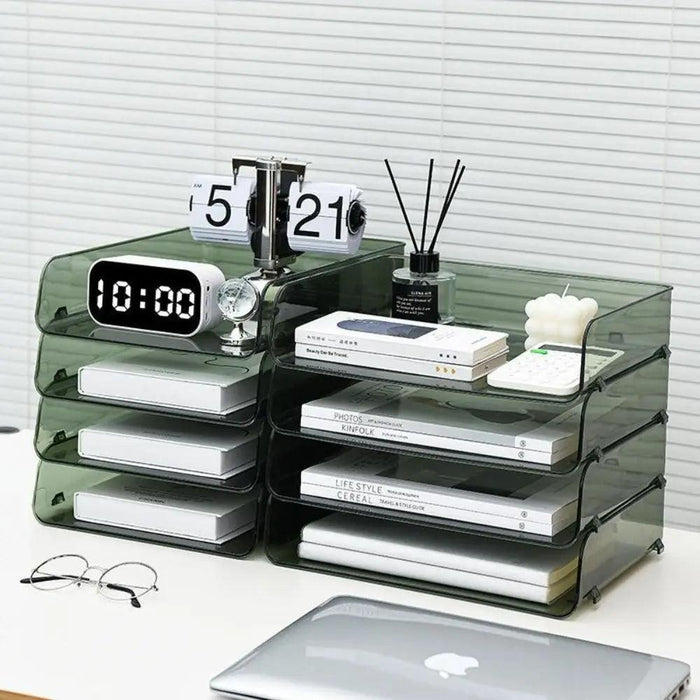 Transparent Acrylic A4 File Storage Organizer - Stackable Desktop Rack for Papers and Magazines