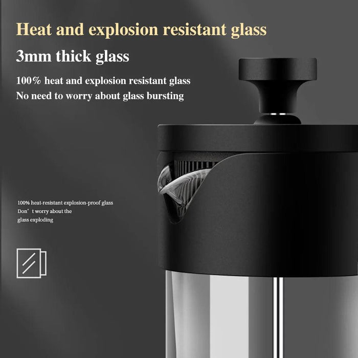 Stylish Borosilicate Glass French Press - Choose from 350ML, 600ML, and 1000ML for Exceptional Brewing