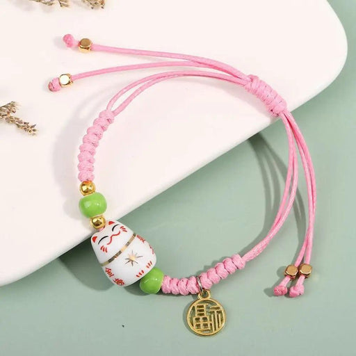 Vibrant Adjustable Lucky Cat Charm Bangles - Playful Rope Bracelets for Women and Girls, Ideal Gift for Prosperity