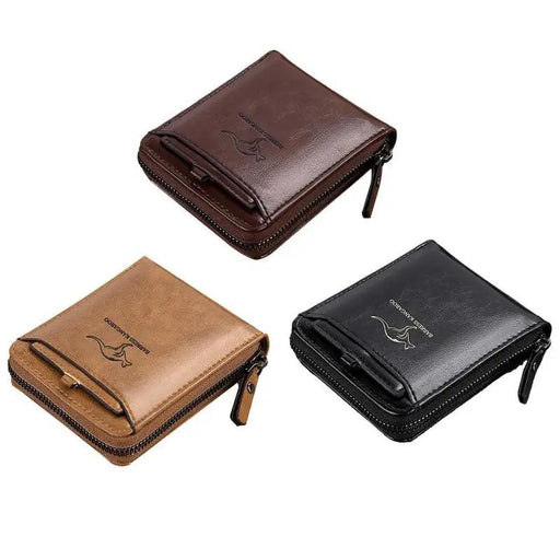 Men's Sophisticated Genuine Leather RFID Zipper Wallet - Multifunctional Business Card Holder with Coin Pocket