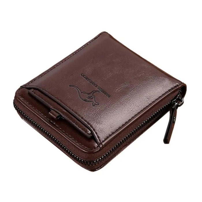 Men's Elegant Genuine Leather RFID Wallet - Versatile Zippered Business Card Holder with Coin Slot