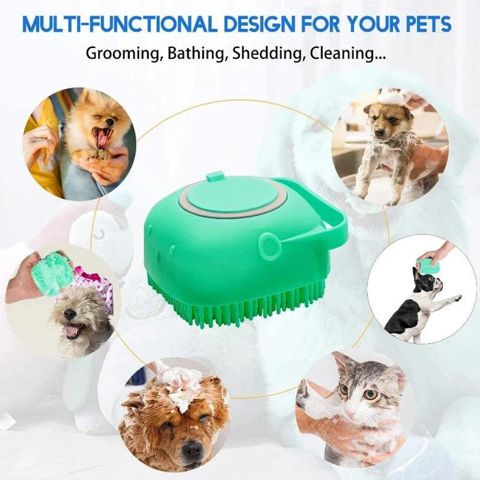 Silicone Pet Grooming Brush with Shampoo Dispenser - 2.7oz Capacity for Easy Bathing