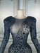 Shining Black Rhinestone Embellished Sheer Long Sleeve Bodycon Mini Dress