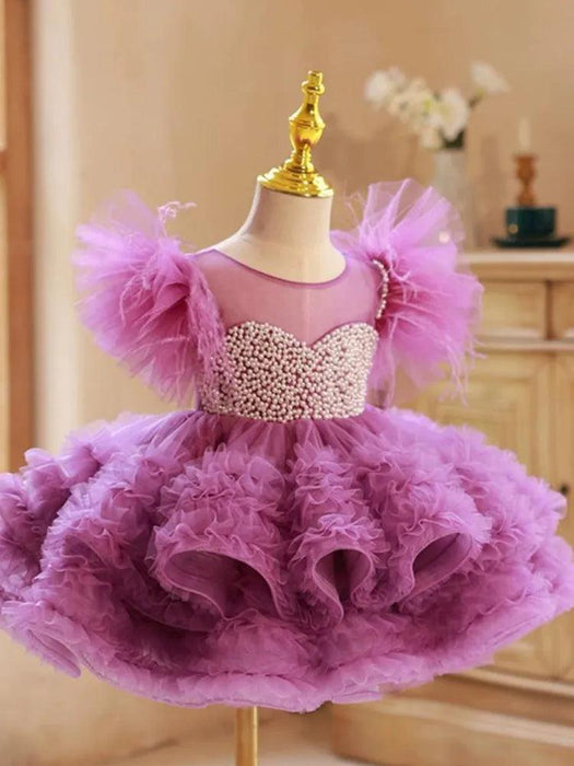 Elegant Beaded Mesh Princess Dress for Girls