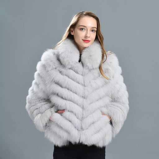 Luxurious Woman's Reversible Fox Fur Coat with Silk Lining - Elegant Winter Jacket