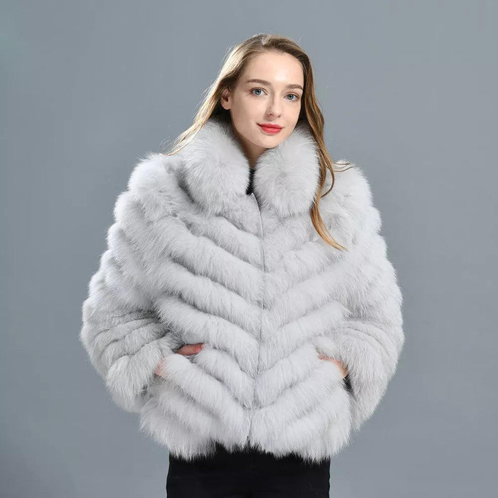 Reversible Luxury Fox Fur and Silk Winter Jacket - A Statement of Elegance