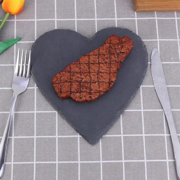 Charming Natural Slate Heart-Shaped Serving Tray Set for Culinary Delights