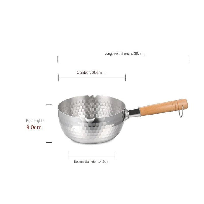 Japanese Stainless Steel Snow Pan with Ergonomic Wooden Handle and Lid - Perfect for Stewing, Frying, and Milk Heating