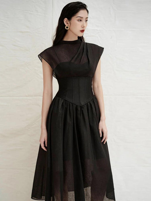 Chic High Waist Pleated A-line Dress for Women