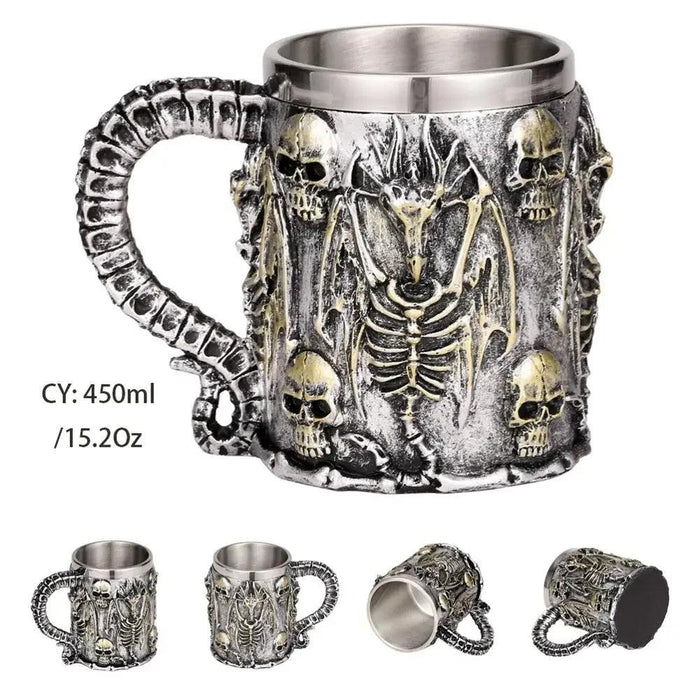 Skull Viking Pirate Resin Steel Tankard - Multi-Purpose Drinking Vessel and Decorative Accent