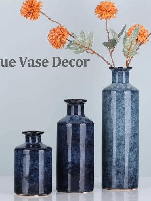 Elegant Blue Ceramic Vases Trio for Stylish Home Enhancement