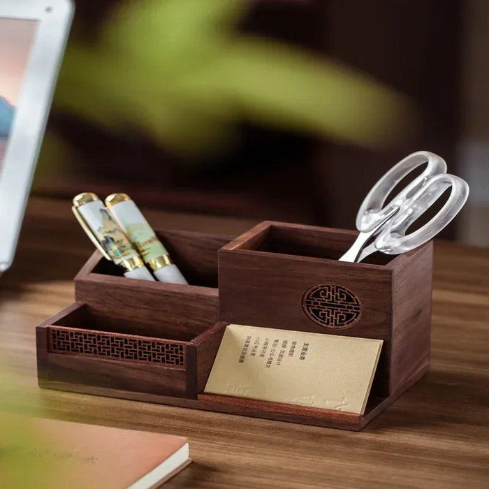 Sleek Black Walnut Desk Organizer - A Perfect Harmony of Elegance and Efficiency for Your Office