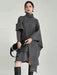 Trendy Women's Asymmetrical Gray Knit Turtleneck Dress - Loose Long Sleeve for Spring & Autumn 2024