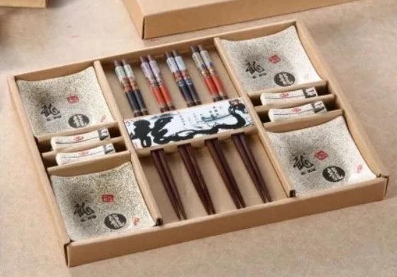 Dragon Embrace: Handcrafted Chinese Tableware Set with Elegant Chopsticks and Porcelain Plates