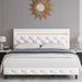 LED-Enhanced White Smart Bed Frame with Adjustable Crystal Tufted Headboard