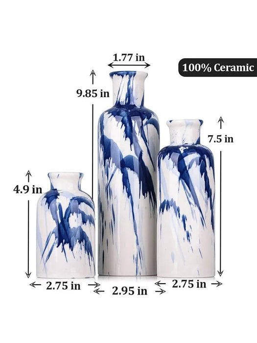 Elegant Blue Ceramic Vases Trio for Stylish Home Enhancement