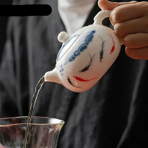 Artisan Hand-Painted Ceramic Tea Set with Mesh Filter - Elegant Tea Pot