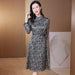 Elegant Floral A-line Silk Dress with Stand Neck for Women