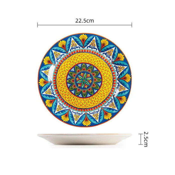 Vibrant Underglaze Ceramic Dinner Plates for Steak, Pasta, and Salad - Stylish Dishware for Your Kitchen