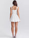 Chic White Embroidered A-Line Mini Dress with Waist Belt – Sleeveless V Neck, Backless Design for Stylish Night Out