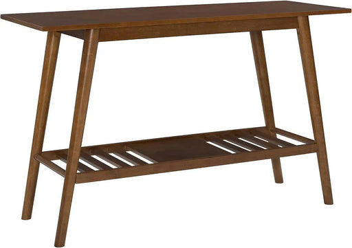 Walnut Mid-Century Modern Entryway Table with Storage and Display Shelf