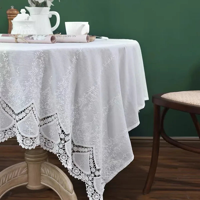 Luxurious Floral Embroidered Lace Cotton Tablecloth - Perfect for Weddings and Home Decor