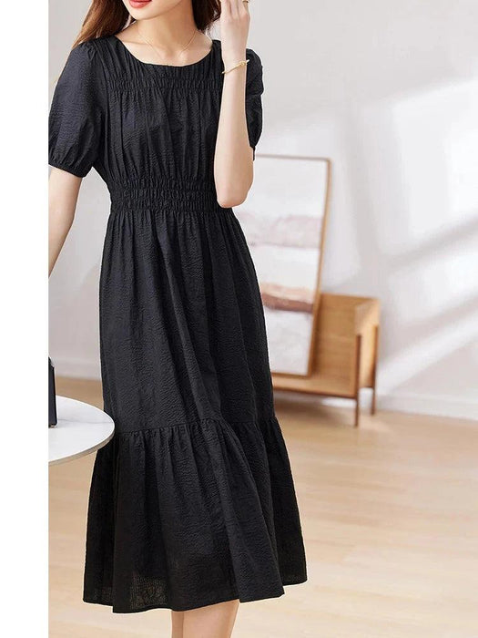 Elegant Black Hepburn Style Pleated Dress for Women - 2024 Summer Office Lady Fashion