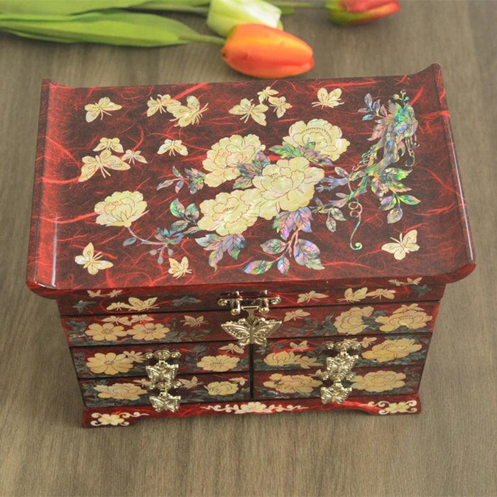 Luxurious Mother of Pearl Jewelry Storage Box with Velvet Lining and Elegant Multi-Drawer Design