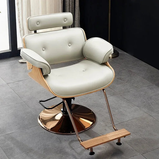 Elegant Walnut Leather Ergonomic Swivel Salon Chair