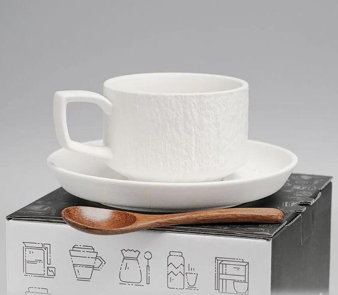 Japanese Rock Texture Porcelain Coffee Cup and Plate Collection - Enhance Your Drinking Experience