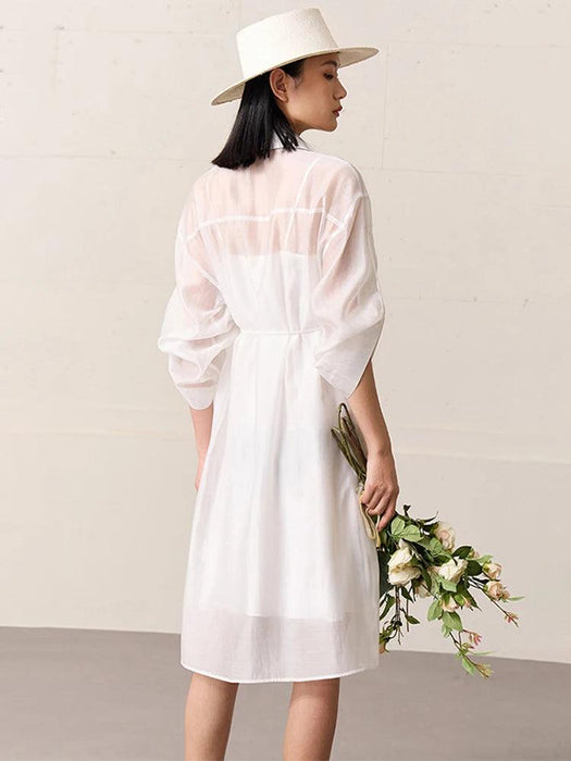 Chic Sheer Belted Dress for Women - Modern Minimalist Summer Style