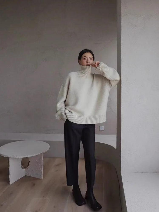 Chic High Neck Cashmere Knit Sweater for Women