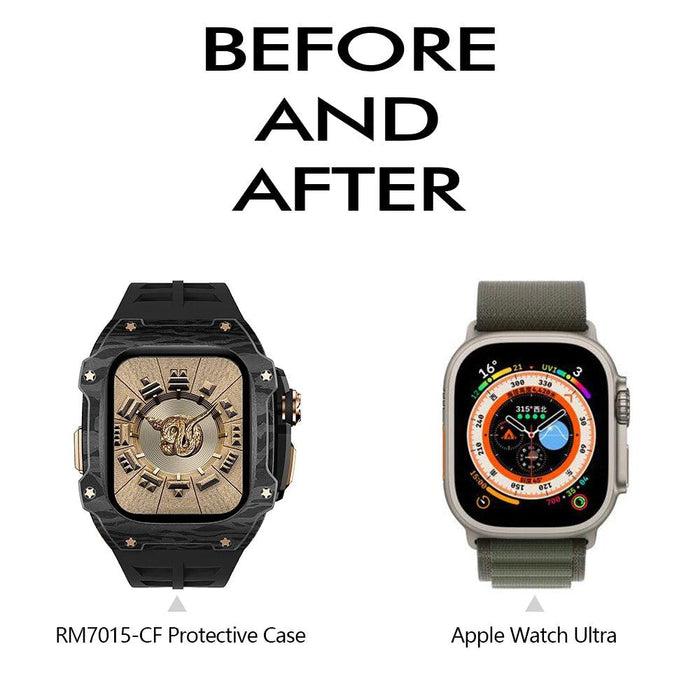 Transform Your Apple Watch Ultra 49mm with a Luxurious Carbon Fiber Case and Fluororubber Strap Set - Redefine Your Elegance!