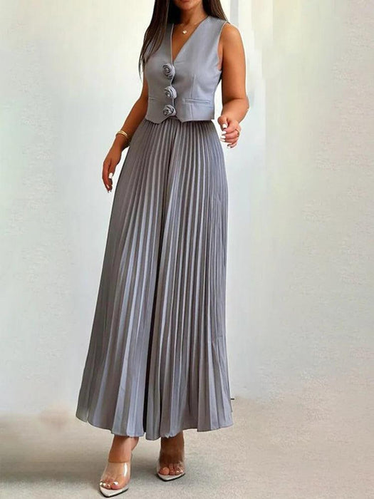 Sophisticated 2-Piece Floral Waistcoat and Flowing Skirt Set for Women