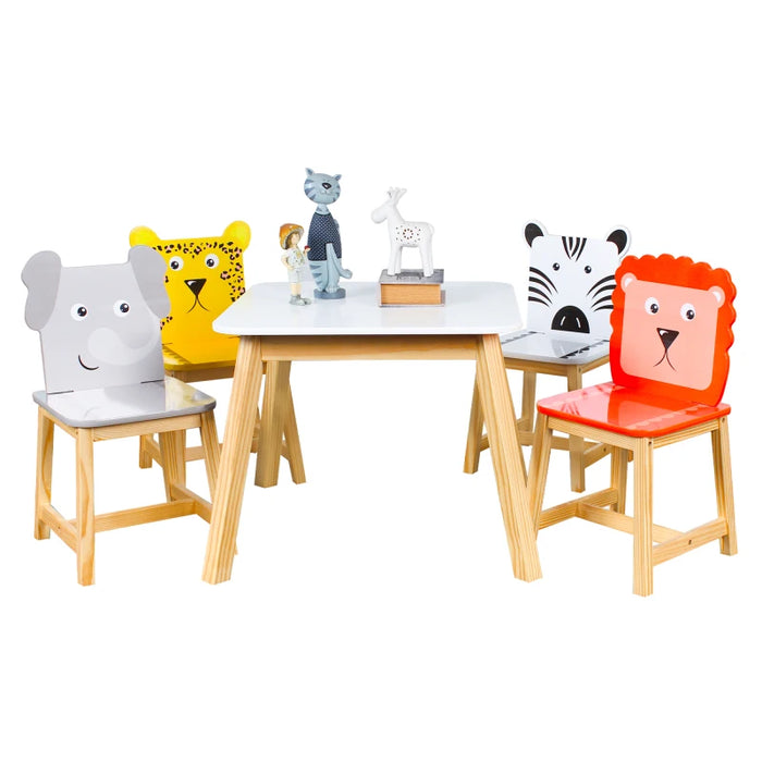 Kids Cartoon Animals Wooden Table and Chair Set for Ages 2-7