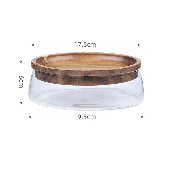 Elegant Acacia Wood Double-Tier Glass Storage Tray for Nuts and Fruits