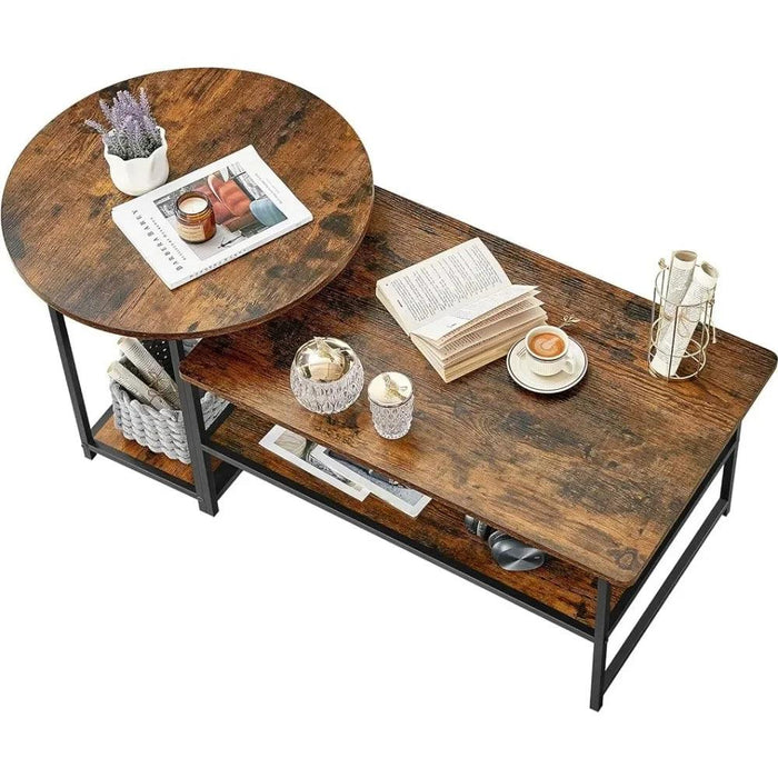 Transformable Rustic Coffee Table Duo with Innovative Storage Solutions