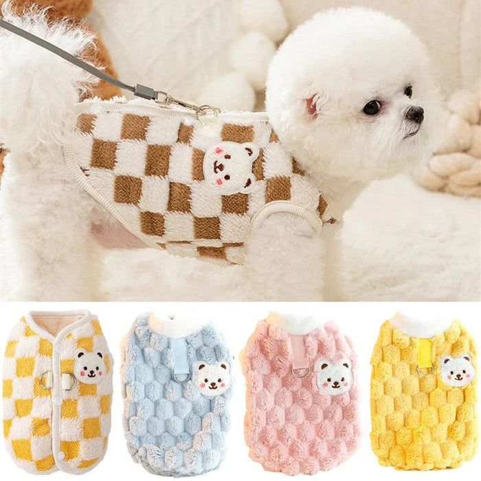 Cozy Plush Sweet Bear Print Winter Sweater for Small Dogs & Puppies with Secure Buckle Closure