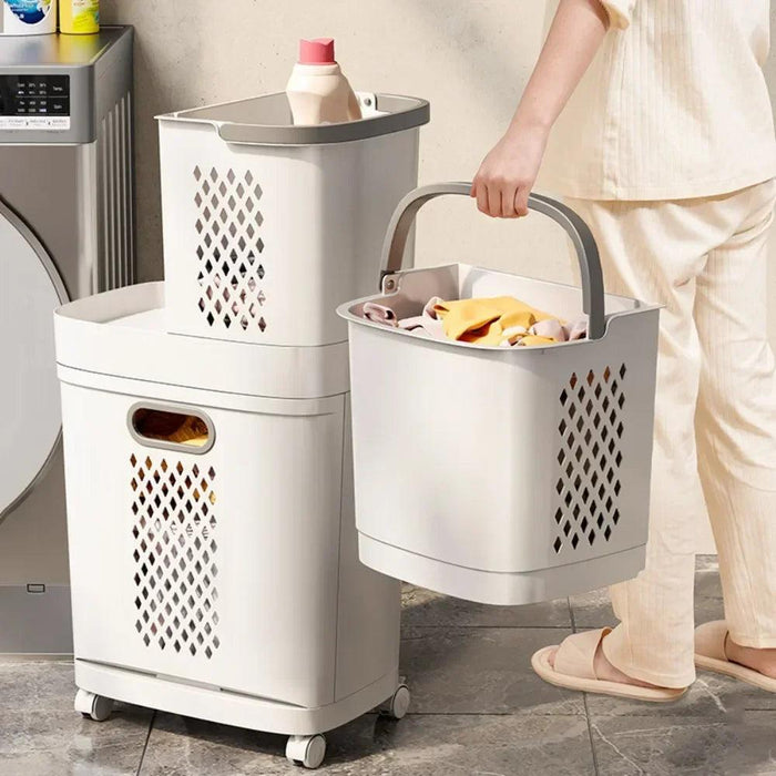 Smart Double-Layered Laundry Basket with Efficient Drainage System for Organized Storage