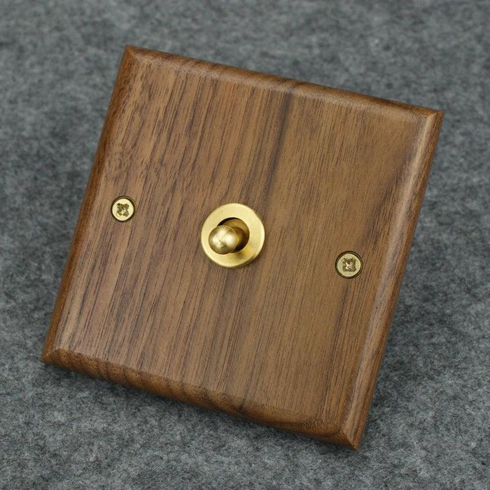 Sleek Black Walnut Electrical Panel with USB Ports, Adjustable LED Ambiance, and Contemporary Toggle Features