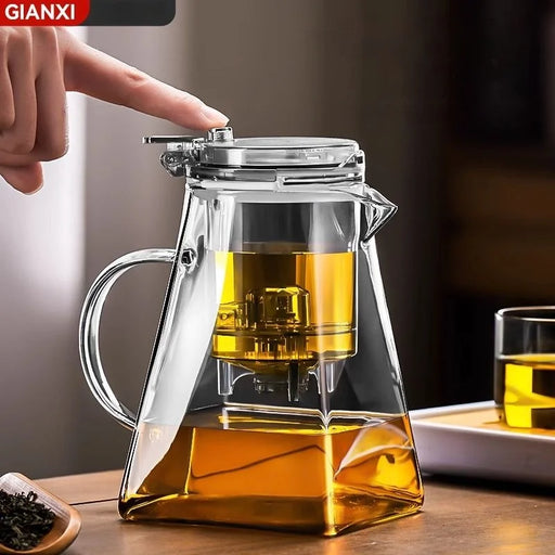 Glass Teapot with Water Release Feature and Removable Tea Filter - Household Tea Set with Heat-resistant Borosilicate Glass