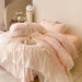 Elegant French Lace Ruffled Duvet Cover Set - Luxurious Bedding Ensemble with Bow Accents, Soft Sheets and Pillowcases