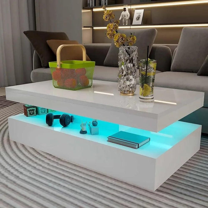 Illuminated White Gloss Coffee Table - Chic Centerpiece for Contemporary Living Rooms