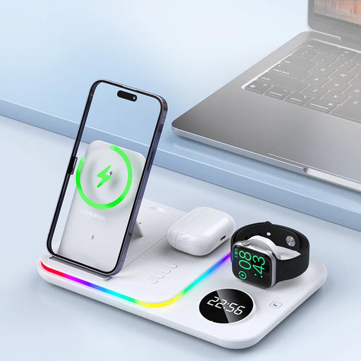 5-in-1 RGB LED Wireless Charging Dock for Apple Watch, Galaxy Watch, Airpods, iPhone, Samsung - Fast Charge with LED Display